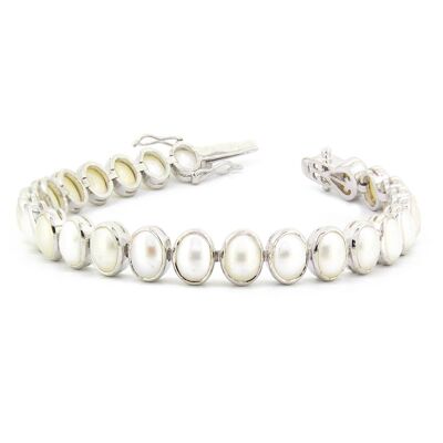 Weiße Perle und 925 Silber Armband Silver-Pearl-24