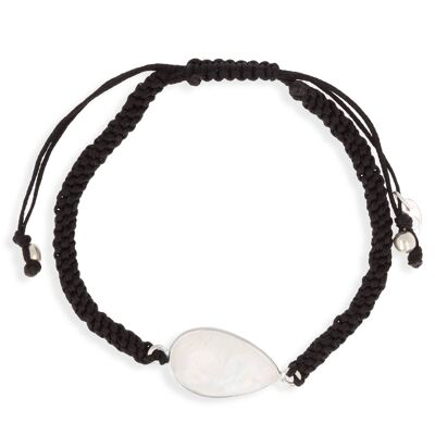 Oblong moonstone bracelet Silver cord 60901