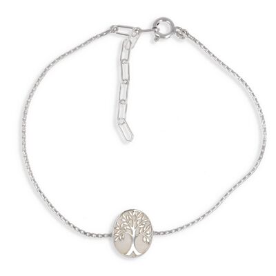Verstellbares Armband Lebensbaum Weiß Perlmutt Silber K50900
