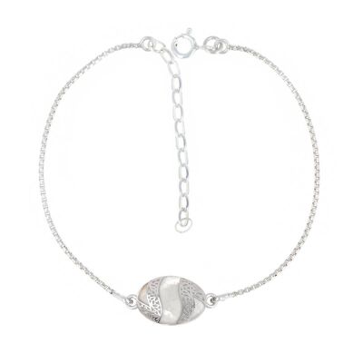 White mother-of-pearl cabochon adjustable bracelet silver K50906-Small