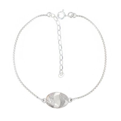 Bracelet cabochon Nacre blanche Dentelle Argent 925 - K50906-Small