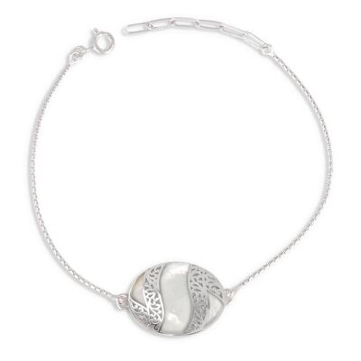 White mother-of-pearl lace cabochon adjustable bracelet K50906
