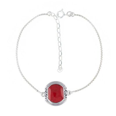 Bracelet réglable Ethnique Corail rouge argent 50921-ETHN-Co