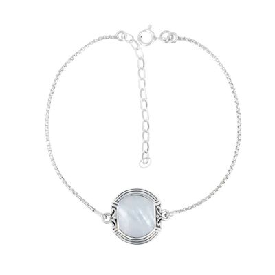 Ethnisches Armband Weißes Perlmutt Silber 50921-ETHN-WS