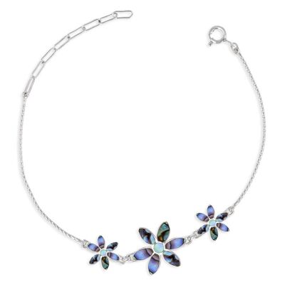 Adjustable bracelet Mother-of-pearl abalone 3 flowers Silver 925 K50903