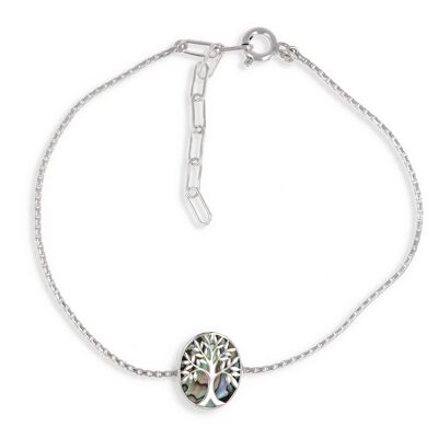 Abalone Mother-of-Pearl Tree of Life Bracelet 925 Silver - K50901