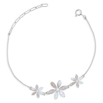Bracelet réglable Nacre blanche 3 fleurs Argent K50902 1