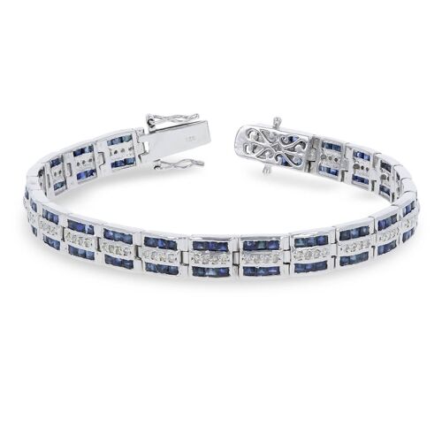 Bracelet Saphir et Diamants sur Argent 925 Silver-Sa-4.3