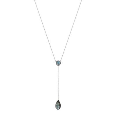 925 silver chain necklace two Labradorite stones 61234