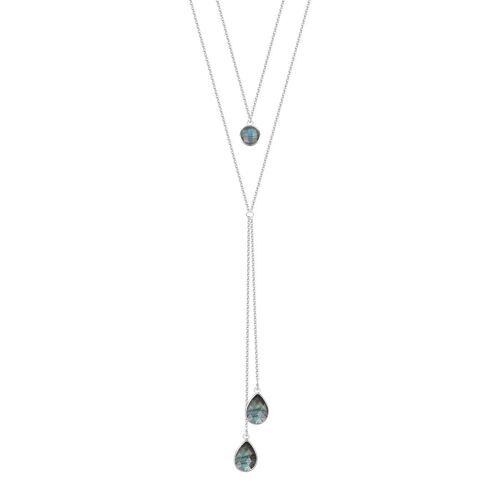 Collier chaîne argent 925 trois pierres Labradorite 61242