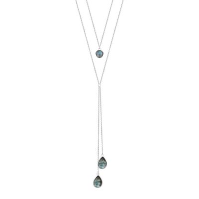 925 silver chain necklace three stones Labradorite 61242