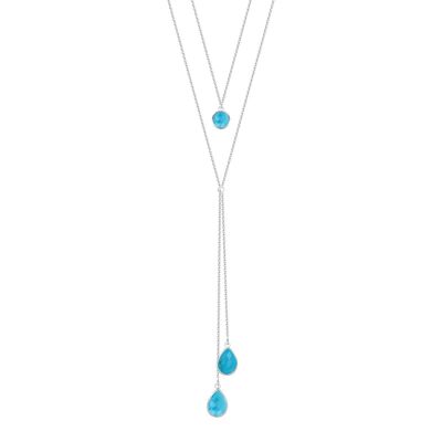 925 silver chain necklace three stones Turquoise 61243