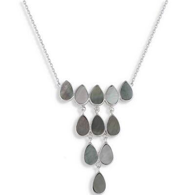 Gray mother-of-pearl flower chandelier necklace 48004