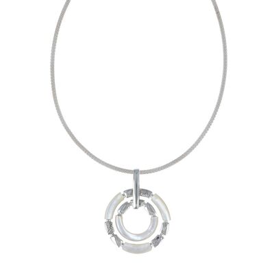 White mother-of-pearl and 925 silver double ring necklace 51222