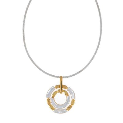 White mother-of-pearl and gold-plated double ring necklace 51223