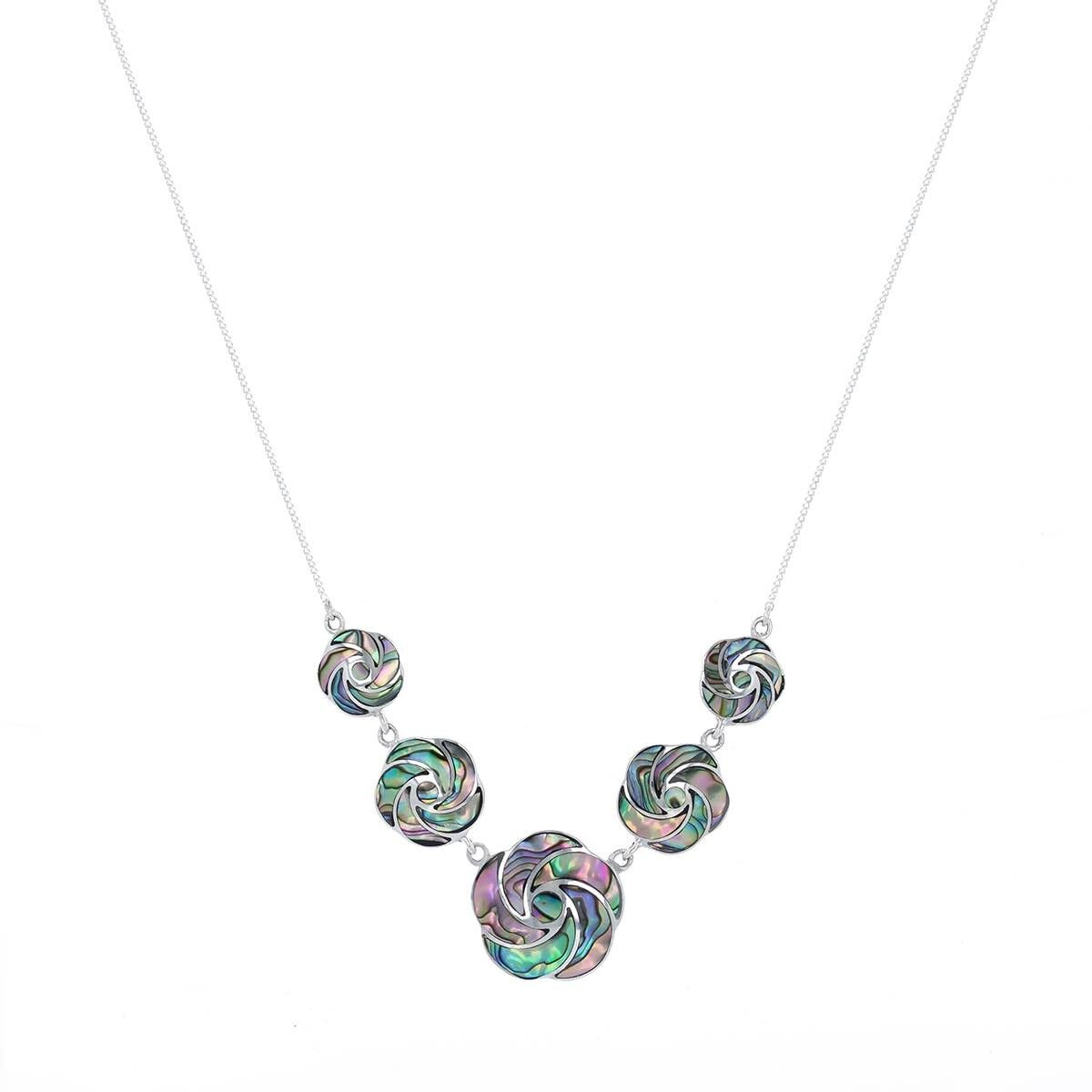 Collana con fiore in madreperla e abalone, effetto spirale, argento 925 - K48002