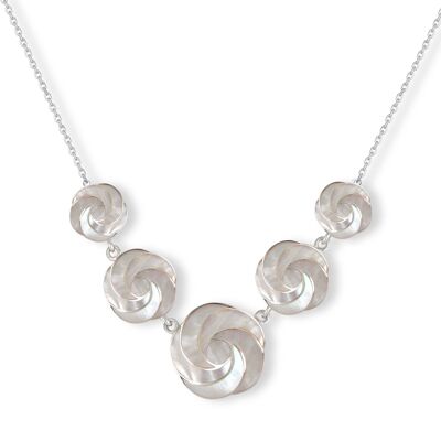 Collar de flores de nácar blanco con efecto espiral en plata 925 - K48001