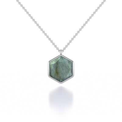Faceted Labradorite Necklace on 925 Silver 61253-S-Labra