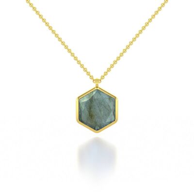 Labradorite necklace on 925 silver gilded with gold 61253-GP-Labra