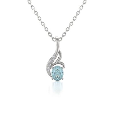 Pendant Necklace White Gold Aquamarine and Diamonds 0.75grs
