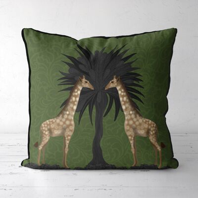 Giraffe Twins, Verdant green, Animalia Tropical Decor Pillow, Cushion cover, 45x45cm