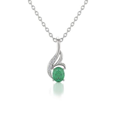 Pendant Necklace White Gold Emerald and Diamonds 0.75grs