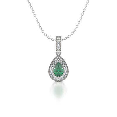 Pendant Necklace White Gold Emerald and Diamonds 1.55grs