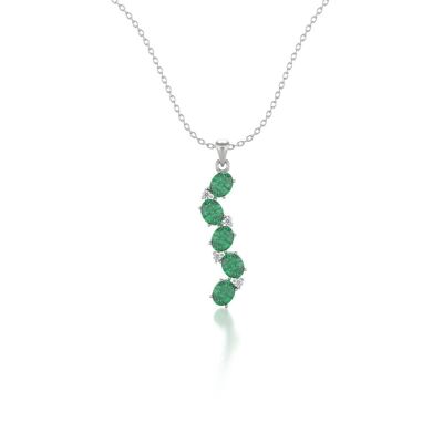 Pendant Necklace White Gold Emerald and Diamonds 1.78grs
