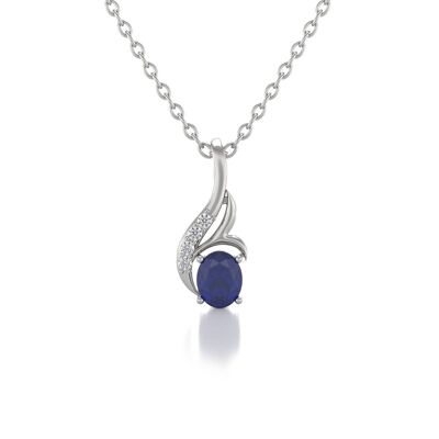 Necklace Pendant White Gold Sapphire and Diamonds 0.75grs