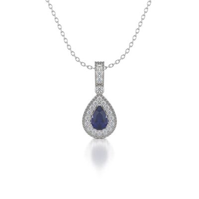 Necklace Pendant White Gold Sapphire and Diamonds 1.55grs