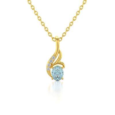Pendant Necklace Yellow Gold Aquamarine and Diamonds 0.75grs