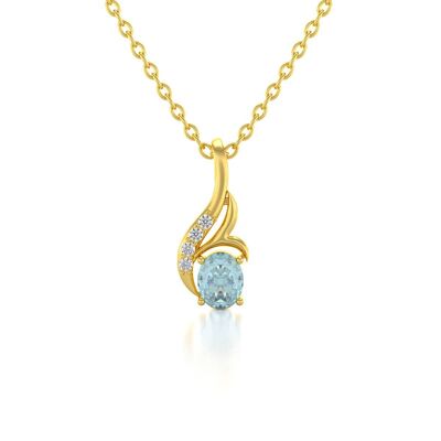 Collana Pendente Oro Giallo Acquamarina e Diamanti 0.75gr