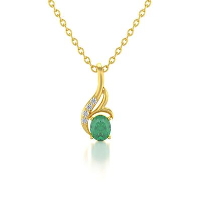 Pendant Necklace Yellow Gold Emerald and Diamonds 0.75grs