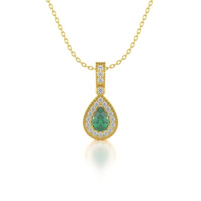 Pendant Necklace Yellow Gold Emerald and Diamonds 1.55grs