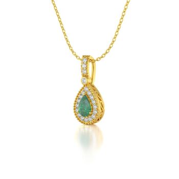 Halskette 1.55grs Großhandelspreisen und zu Sie Diamanten Anhänger Gelbgold Kaufen Smaragd