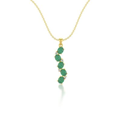 Pendant Necklace Yellow Gold Emerald and Diamonds 1.78grs