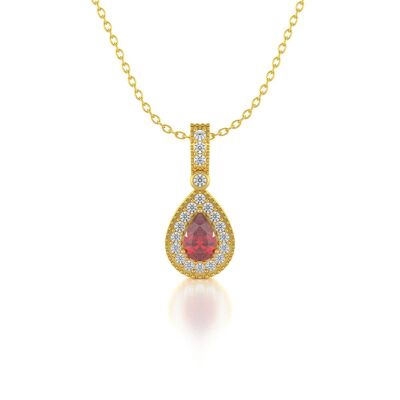Collana Pendente Oro Giallo Rubino e Diamanti 1.55gr