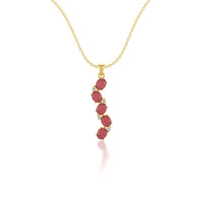 Collana Pendente Oro Giallo Rubino e Diamanti 1.78gr