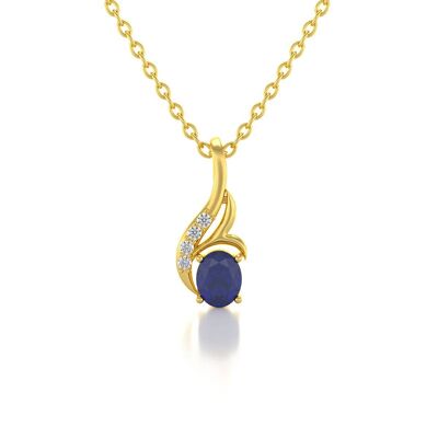 Necklace Pendant Yellow Gold Sapphire and Diamonds 0.75grs