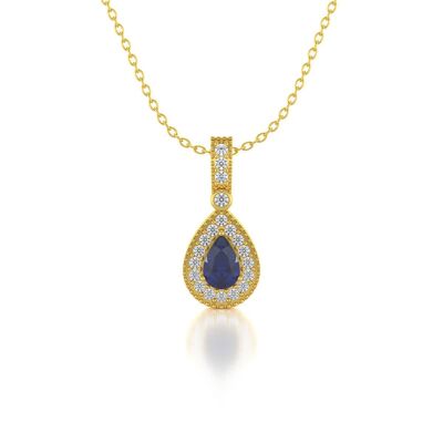 Necklace Pendant Yellow Gold Sapphire and Diamonds 1.55grs