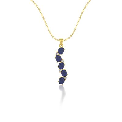 Necklace Pendant Yellow Gold Sapphire and Diamonds 1.78grs