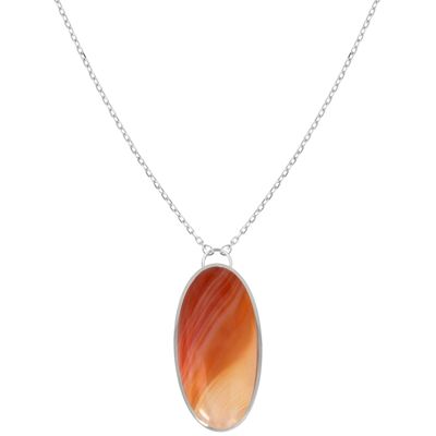Orange Agate rhodium silver 925 necklace K61203
