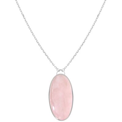 Collar piedra cuarzo rosa rodio plata 925-000 K61209