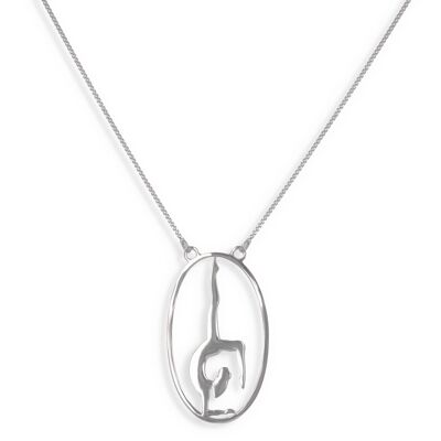 Oval sterling silver yoga posture necklace K51203