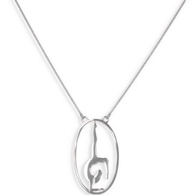 Oval sterling silver yoga posture necklace K51203