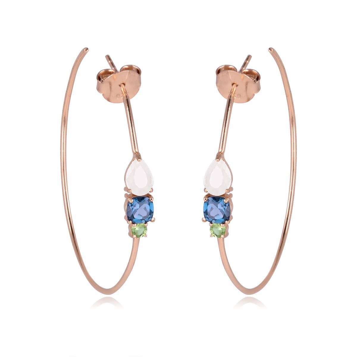 3 Creoli in pietra naturale in argento 925 placcato oro fino - 60371