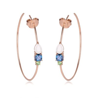 925 silver hoops gilded with fine gold 3 natural stones 60371
