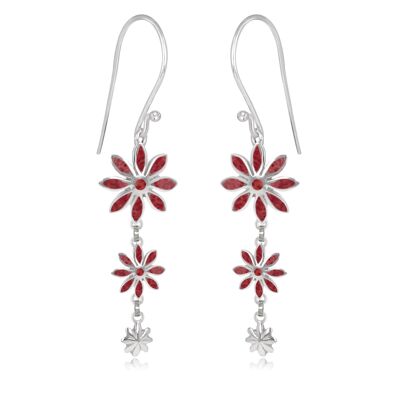 Coral earrings 3 flowers Sterling silver K50311