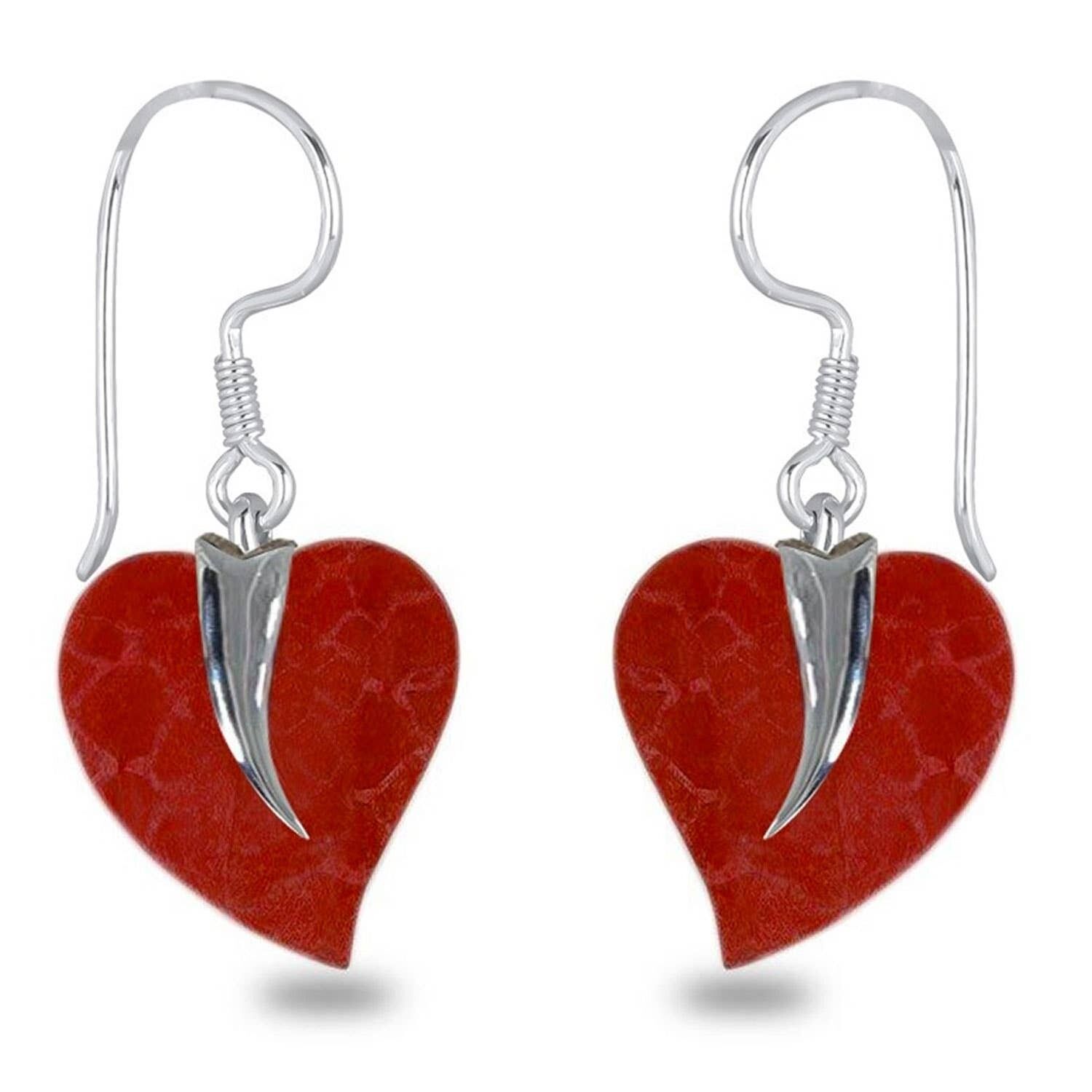 Orecchini a forma di cuore in corallo in argento 925 - 3571