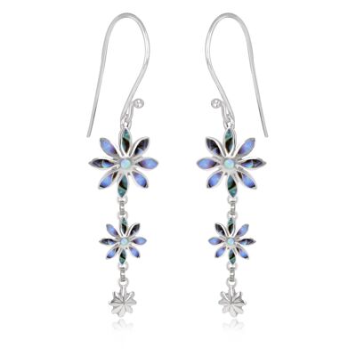 Mother-of-pearl abalone earrings 3 flowers 925 Silver K50310